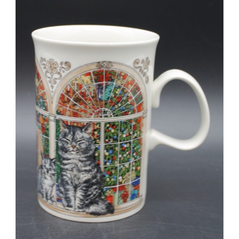 Dunoon Christmas Cats Mug Sue Scullard Fine Bone China Vintage 90s Scotland 9oz